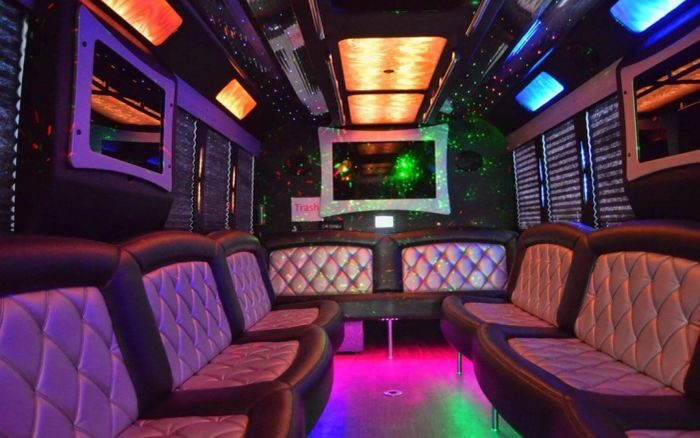 Party bus lounge with LED ceiling